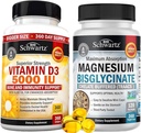 Hohe Stärke Vitamin D3 5000 IU 125 mcg (1 Jahr Versorgung) Plus Hohe Absorption Magnesium Bisglycinat Kapseln (4 Monate Versorgung)