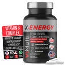 Complexe X-Energy Extra Strength B avec caféine et vitamine B12 – Soutien énergétique avec B1, B2, B3 Niacine, B6, Acide folique, Biotine, B5, Taurine, Ginseng, Rhodiola, Maca, Acai et Spiruline – 60 Capsules
