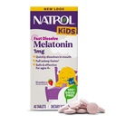 Natrol Kids rapide Dissolve Melatonin 1 mg, complément alimentaire pour le sommeil reposant, comprimés de sommeil pour les enfants, 40 comprimés de mélatonine aromatisés aux fraises, 40 jours d'approvisionnement