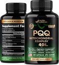 PQQ 40 mg - PQQ avec supplément CoQ10 - Mitochondria Biogenèse & Production d'énergie cellulaire - avec Magnésium, Vitamines C, E & B2 - Pure & Highly Bioavailable