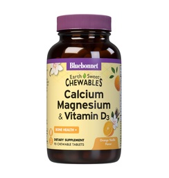 Bluebonnet Nutrition Calcium Magnesium Plus Vitamin D3 Erdsüß, Knochengesundheit & Muskelentspannung, Sojafrei, Glutenfrei, koscher, Milchfrei,90 Orange Vanille aromatisierte Kautabletten