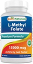 Meilleur folate de méthyle naturel 15000 mcg (15mg) (la plupart biodisponible) 60 comprimés - soutient la fonction de croissance de la formation cellulaire, cerveau, mémoire, santé cardiovasculaire (60 comte (paquet de 1))