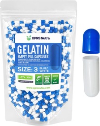 XPRS Nutra Size 3 Empty Capsules - 500 Count Empty Gelatin Capsules - Pills DIY Capsule Filling - Pure Bovine Pill Gel Caps Fillable for Do-It-Yourself Vitamins and Supplements (Blue/White)