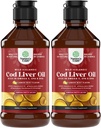 Huile de foie de morue sauvage islandaise liquide - gouttes d'huile de poisson avec Omega 3, EPA, DHA, Vitamine D & A - Supplément de foie de morue liquide pour le coeur, l'articulation, le cerveau et l'immunité support - 240 ml (8 Once) 2 Pack
