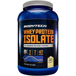 BODYTECH Poudre isolante de protéines de lactosérum - avec 25 grammes de protéines par portion et BCAA - Idéal pour la construction et la croissance musculaires après l'entraînement, contient du lait et du soja - Vanille (3 livres)