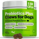 Deley Naturals Probiotics Plus Chews für Hunde, Gut Health Supplement, 5 Billion CFU's, Verdauungsenzyme, Präbiotika, Hundeallergiker, Durchfall, Hefe, Kürbis Geschmack, 90 Count - Made in USA