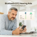 Aides auditives OTC Yeasound pour personnes âgées, RIC700 Plus appel Bluetooth activé pour iOS, aide auditive rechargeable sans fil, réduction du bruit et contrôle de l'application, son sur ordonnance, presque invisible (or)