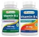 Meilleurs naturels Vitamine B2 (Riboflavine) 400mg et Vitamine B-6 25 Mg