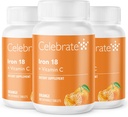 Celebrate Vitamine Eisenergänzung mit Vitamin C - 18mg Eisen, 36mg Vitamin C, Bariatric Vitamine für WLS-Patienten, Vertical Sleeve & Gastric Bypass Surgery – Tangerine, 90 Kautabletten