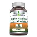Formules étonnantes Calcium Magnésium Zinc D3 - 300 comprimés par supplément de bouteille (Calcium 1000mg - Magnésium 400mg - Zinc 25mg Plus Vitamine D3 600 UI - Par portion de 3 comprimés)