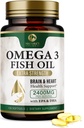 Pilules d'huile de poisson Omega 3 2400mg - Suppléments d'huile de poisson Omega 3 Triple Strength - Meilleurs acides gras EPA et DHA pour le soutien du cerveau et du coeur, supplément Omega3 de la nature, 60 jours d'approvisionnement - 120 Softgels