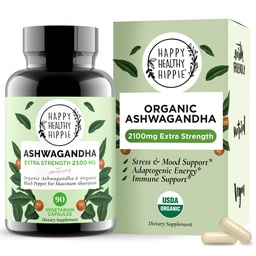 Capsules d'Ashwagandha bio 2100mg.com Supplément anti-stress - Extra Strength, 100% Herbal, Energy, Mood & Cortisol Manager, Comprend le poivre noir pour une absorption élevée.