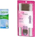 Drops d'oreille de Debrox Swimmer, 1 Fl Oz & Swisspers Swabs de coton haut de gamme, 300 comtes pour le secours de l'oreille enrobée