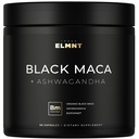 ELMNT 40 000mg 40x Strength Organic Black Maca Root w. Ashwagandha - #1 Meilleure puissance Black Maca Root Capsules pour hommes Supplément 40:1 Extrait - 100% pur Maca Peruana poudre pilules gélatinisées