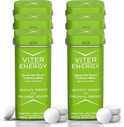 Viter Energy 40mg Koffein Minze - Zuckerfrei, B Vitamine, Vegan, Boosts Fast Energized Alert Focus, Koffeinierte Nootropic Ergänzung Pillen (Spearmint Flavor, 20pcs, 6 Pack, 120pcs Gesamt)