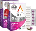 Supplément actif en fer 25mg + Multivitamine pour les femmes – Prouvé cliniquement pour augmenter l'énergie et réduire la fatigue – Fer doux, non constipant + femmes Multivitamine – 60 capsules + 60 comprimés
