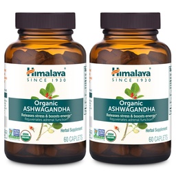Himalaya Ashwagandha biologique, 120 jours d'approvisionnement, supplément à base de plantes pour le soulagement du stress, soutien énergétique, insomnie occasionnelle, USDA biologique, non-OGM, végétalien, sans gluten, 670 mg, 60 capsules, 2 paquets