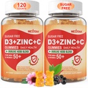 Zuckerfreies Vitamin C + D3 + Zink-Gummi für Erwachsene 50 +, 9 in 1 Immun-Verteidigungsergänzung mit D3 5000IU, Elderberry, Echinacea, Mullein Blatt für Boost Immunität, Power Antioxidant, Vegan (Pack von 2)