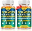 Nature's live Organic Sea Moss Softgels mit schwarzem Seed Oil, Ashwagandha, Bladderwrack, Ginger, Burdock Root, Manuka Honey, Cinnamon für Immunsystem, Haut, Energie, 90 Softgels, 2 Pack