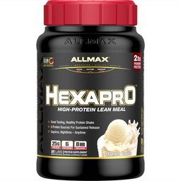 ALLMAX HEXAPRO, Vanille française - 2 lb - 25 grammes de protéines par portion - Libération prolongée de 8 heures - Zéro sucre - 21 portions