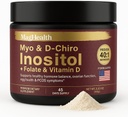 Poudre d'inositol - Myo & D-Chiro Inositol + Folate et vitamine D - Rapport 40:1 - Approvisionnement de 45 jours - Soutien menstruel et fertilité régulier