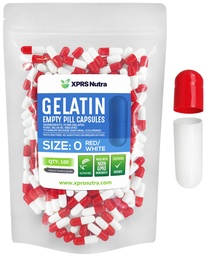 XPRS Nutra Size 0 Empty Capsules - 100 Count Empty Gelatin Capsules - Pill DIY Capsule Filling - Pure Bovine Pill Gel Caps for Do-It-Yourself Supplements (Red/White)