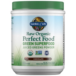 Garden of Life Raw Organic Perfect Food Green Superfood Juiced Greens Poudre - Chocolat, 30 portions - Non-OGM, sans gluten, supplément alimentaire végétal entier, plus probiotiques et enzymes