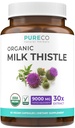 USDA Capsules de chardon de lait biologique - 80% Silymarin Supplément pour le soutien du foie- Super concentré 300mg de 30:1 extrait de chardon de lait équivalent à 9000mg - Détox de chardon de lait 60 jours
