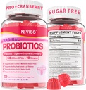 Probiotiques vaginaux Gummies pour les femmes PH Balance, Contrôle de l'odeur avec les prébiotiques, canneberge, D-mannose, favorise la flore vaginale féminine saine, le trac urinaire, levure, soutien digestif, sans sucre, 60Cts