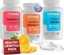 Liposomale Vitamin C mit Super Bioflavonoids 1000MG (180 Kapseln), Vitamin D3 mit K2 5000IU (60 Kapseln) und Magnesium Glycinat 350MG (60 Kapseln) – Non-GMO, Glutenfreies Supplem