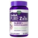 ZzzQuil Zzz Pure Relaxation musculaire Mélatonine Aide au sommeil Gommies, soutient la fonction musculaire, vous aide à dormir naturellement, rapide, mélatonine + Magnésium, pas de prochain jour Goggirness, sans médicament, 60ct