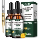 (2 Pack) Supplément de Glycinat de magnésium, gouttes liquides de magnésium avec Glycinat de magnésium 500mg Ashwagandha, L - Theanine, Camomille - soutient le sommeil calme optimal Vegan