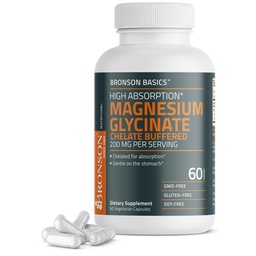 Bronson Magnesium Glycinate 200mg hohe Absorption Chelat gepuffert Gentle auf dem Stomach Non-GMO, 60 vegetarische Kapseln