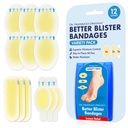 Dre Frederick's Original Better Blister Bandages - 12ct - Résistant à l'eau - 40% Plus Coussin - Hydrocolloïde Bandages pour pied, orteil et talon - Plaquettes pour la prévention et le rétablissement - Trousse de variétés