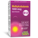 Facteurs naturels, Vitamine B12 méthylcobalamine 1000 mcg, Soutien à l'énergie et à la santé immunitaire, Végétarien, Sans gluten, 90 comprimés (90 portions)