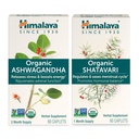 Himalaya Organic Ashwagandha for Energy Support Plus Organic Shatavari for PMS, Menstrual Cramp Relief & Ménopause Support, 60 capsules chacune – 2 produits