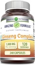 Formules étonnantes Complexe Ginseng - 1000 Mg par portion, Capsules (non-OGM, sans gluten) Supporte système immunitaire sain - Supporte la production d'énergie - stimule l'alerte mentale. (240 comte)