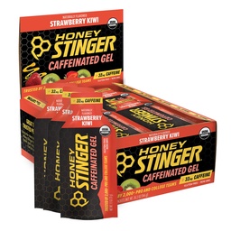 Miel Stinger Strawberry Kiwi gel d'énergie, caféiné et sans gluten avec du miel biologique, pour l'exercice, la course et la performance, la nutrition sportive pour la maison et le gym, pré et mi-entraînement, 24 Pack