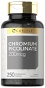 Carlyle Chromium Picolinate 200mcg, 250 comprimés végétariens, haute absorption, supplément sans gluten