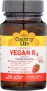 Country Life Vegan Vitamin K2, 500 mcg, Dual Spectrum MK-4 und MK-7 Complex, unterstützt Knochen & Zähne Gesundheit, 60 kämpfbare Tablets, Erdbeeren Flavor