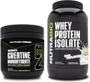 NutraBio Créatine monohydraté, non aromatisé, Isolé de 150g et de lactosérum protéinique, non aromatisé, supplément - énergie musculaire, croissance musculaire maigre, récupération et force