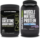 NutraBio Creatine Monohydrate, non aromatisé, (300 g) et en poudre de protéines de matrice musculaire, (Cake de confettis) Supplement Bundle – Énergie musculaire, croissance maximale, récupération et force