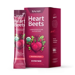 Snap Supplements Heart Beets Stick Packs, Organic Beet Root Powder Drink Mix, Herz-Kreislauf-Unterstützung für Männer und Frauen, Rüben, Granatapfel & Red Spinat, Stickoxide Booster, Mixed Berry, 10 Portionen