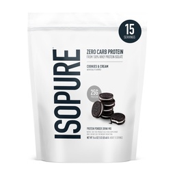 Isopure Zero Carb 100% reine Whey Isolate Protein Pulver, Lactosefrei, Glutenfrei, Mit Vitaminen, Cookies & Cream, 25g Protein pro Servierung, 1 Lb, 15 Portionen (Verpackung Mai Vary)