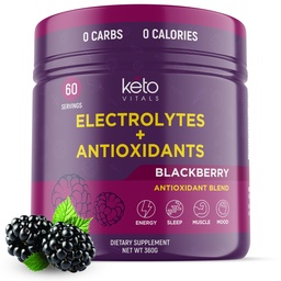 Keto Vitals Poudre d'électrolytes antioxydants - Mélanger des électrolytes kéto avec du potassium, du magnésium, du sodium et du calcium - Pas de sucre Mélange d'électrolytes et poudre d'hydratation, 60 portions, BlackBerry