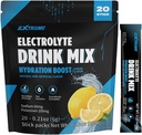Mélange de boisson d'électrolyte extrême avec du sodium 60mg, du potassium 200mg, de la taurine - poudre d'hydratation, du sucre zéro, de la caféine zéro, non OGM, du gluten zéro, faible teneur en calories, saveur citron (20 paquets, 20 jours d'approvisionnement)