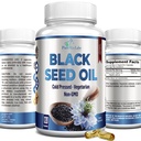 Kaltgepresstes Schwarzes Saatgutöl - 120 Kapseln, Premium Nigella Sativa Pure Schwarzes Cumin Samenöl mit Vitamin E, für Haar, Haut und Immune Gesundheit - Non-GMO 120 Kapseln