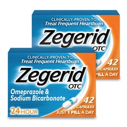 Zegerid OTC Heartburn Relief, Omeprazole 20mg + Bicarbonate, 2x42ct
