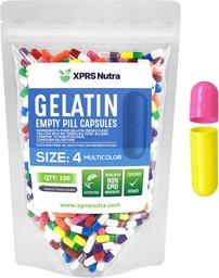 XPRS Nutra Größe 4 Leere Kapseln - 100 Count Small Leere Gelatin Kapseln - Pillen DIY Kapsel Füllung - Fillable Pure Bovine Pill Gel Kapseln für Do-It-Yourself Ergänzungen (Multi Color)