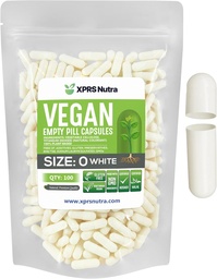XPRS Nutra Size 0 Empty Capsules - 100 Count Empty Vegan Capsules - Vegetarian Pills - DIY Vegetable Capsule Filling - Veggie Pill Caps for Do-It-Yourself Supplements (White)